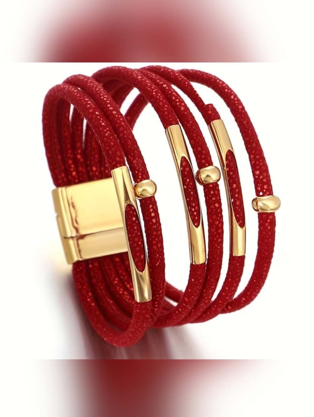 Red Multi-Strand Cord Bracelet with Gold Accents